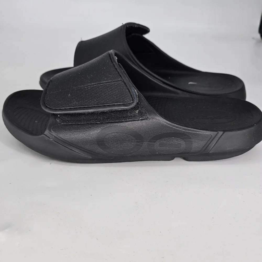 oofos OOahh Sport Flex slide Sandal - Matte black size mens 15 - Picture 2 of 11